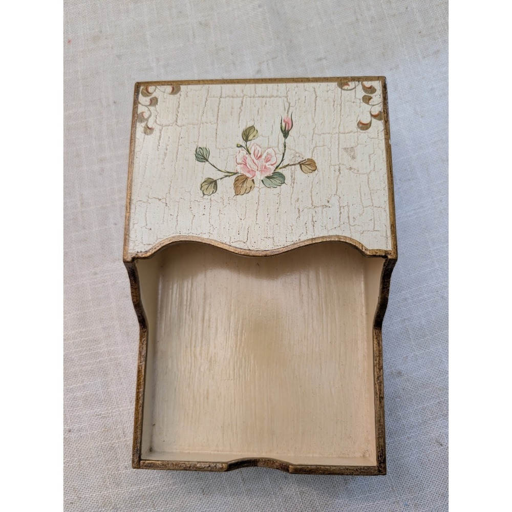 Wooden Note Pad Desk Box Holder Crackled Paint with Roses 8.5" x 5.75"